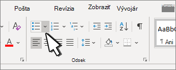 Odrážky so zvýraznenou šípkou nadol v skupine Odsek.