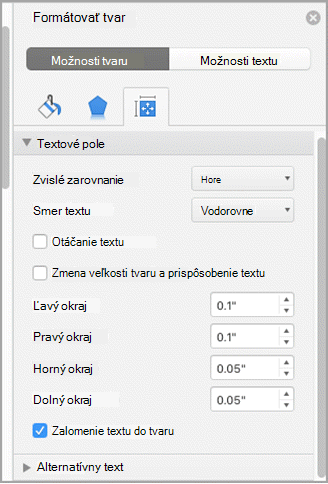 Snímka obrazovky s tablou Formát