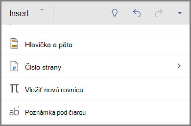 Zobrazenie položky Vložiť rovnicu v ponuke Vložiť