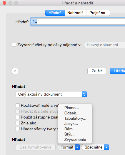 Zobrazí možnosti kontextovej ponuky Formát