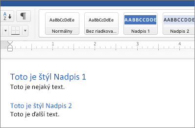 Examples of Heading 1 and Heading 2 styles in a document