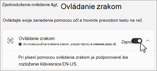 Časť Ovládanie zrakom v okne nastavení zjednodušenia ovládania