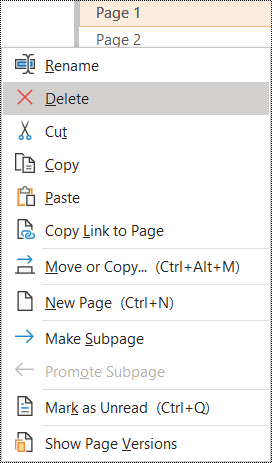 Dialógové okno odstránenia strany vo OneNote pre Windows