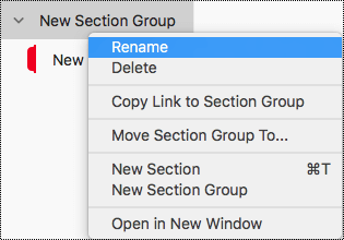 Premenovanie skupiny sekcií vo OneNote pre Mac