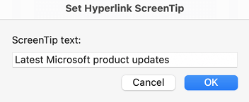 Obrazovkový tip pre hypertextové prepojenie v Outlooku