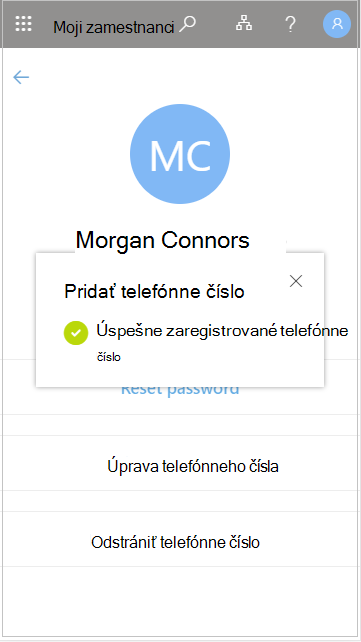 Uloženie pridaného telefónneho čísla používateľa v časti Môj personál