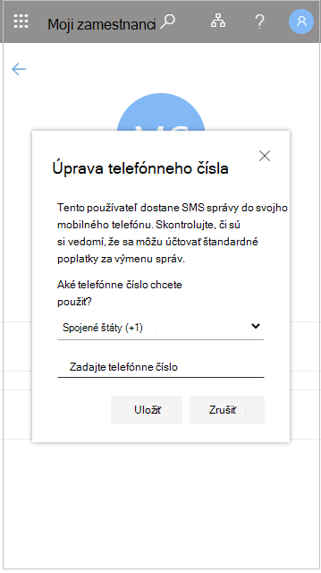 Úprava telefónneho čísla zamestnanca v časti Moji zamestnanci