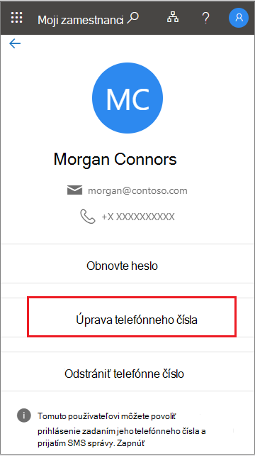 Vyberte položku Upraviť z používateľského profilu v časti Moji zamestnanci