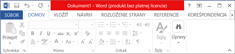 Zobrazuje produkt bez platnej licencie v červenom záhlaví okna, zakázanom rozhraní a banneri správy