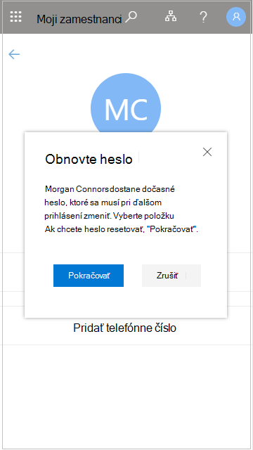 Vytvorenie nového hesla používateľa v časti Môj personál
