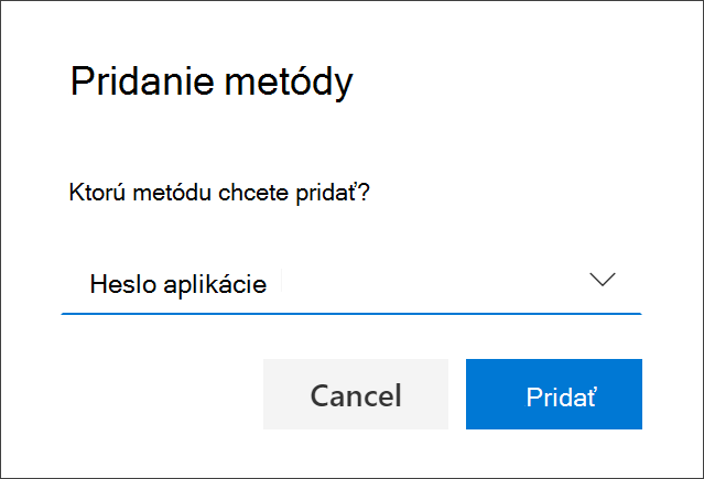 Pole Pridať metódu s vybratým heslom aplikácie