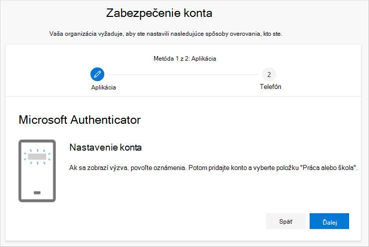Sprievodca zachovanie zabezpečenia konta, ktorý zobrazuje overovaciu stránku Nastavenie konta