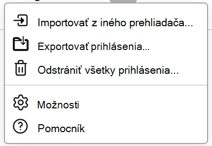 Ponuka hesiel vo Firefoxe zobrazujúca dostupné prihlasovacie údaje do exportu.