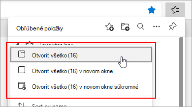 Možnosti otvorenia všetkých obľúbených položiek