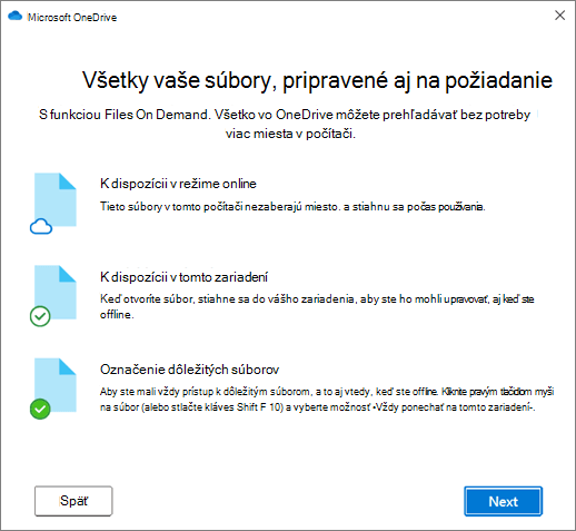 Obrazovka Súbory na požiadanie v sprievodcovi Víta vás OneDrive