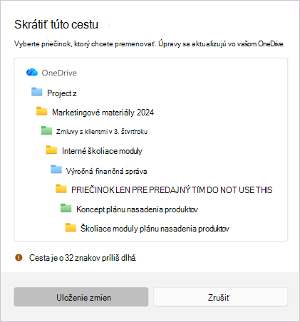 Snímka obrazovky zobrazujúca hlásenie na skrátenie vybratého názvu súboru.