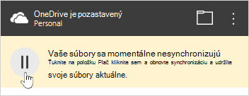 Tlačidlo OneDrive je pozastavený