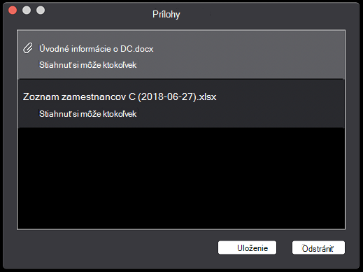 Dialógové okno Prílohy