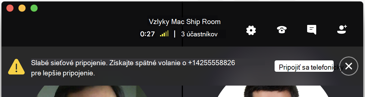 Oznámenie na spätné volanie používateľa v prípade slabého sieťového pripojenia