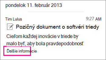Snímka obrazovky so zbaleným príbehom v okamžitej správe so zvýraznenou položkou Ďalšie informácie