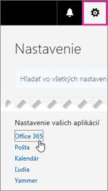 Výber nastavení služieb Office 365