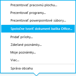 Možnosť spolutvorby v ponuke Prezentovať v rámci konverzácie cez okamžité správy