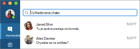 Vyhľadávanie kontaktov na karte Konverzácie