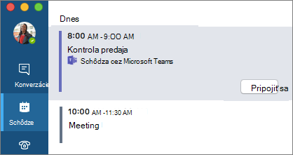 Schôdza aplikácie Teams na karte Schôdze