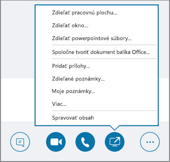 Snímka obrazovky s otvorenou ponukou Zdieľanie obsahu.