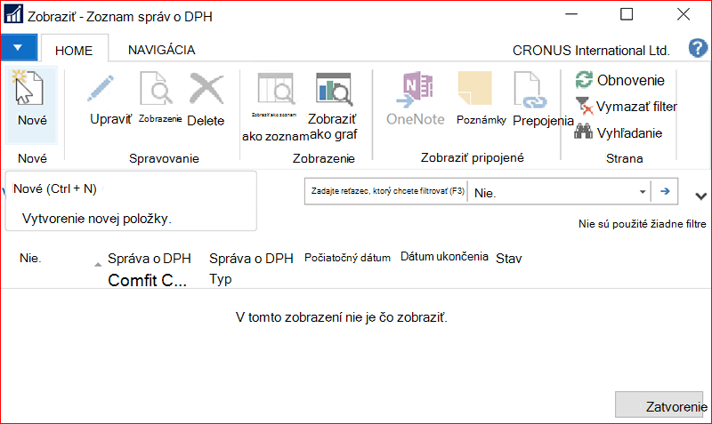 Snímka obrazovky okna Zoznam hlásení DPH
