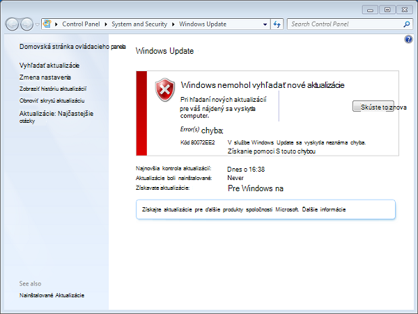 Kód chyby 80072ee2