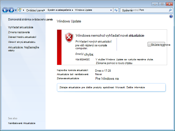 Kód chyby 8024402c