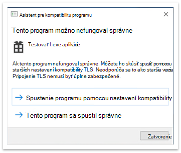Kontextová ponuka Asistenta pre kompatibilitu programu po zatvorení aplikácie