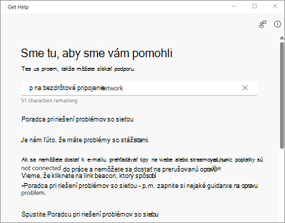 Hľadanie problému v aplikácii Získať pomoc.