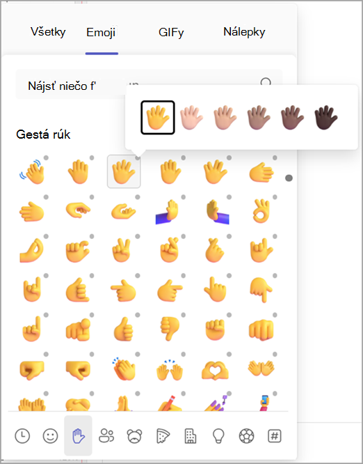 Snímka obrazovky znázorňujúca zmenu odtieňa pleti emoji