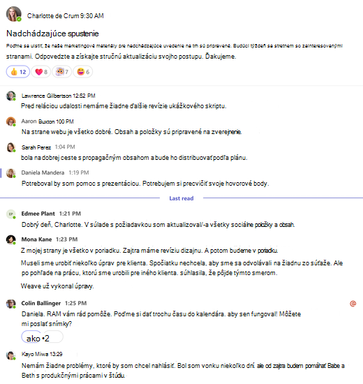 Úplné zobrazenie konverzácie v kanáli