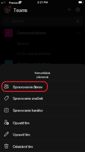 Spravovanie členov tímu v systéme iOS
