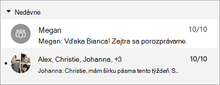 Snímka obrazovky so správami s ukážkou správy, ktorá zobrazuje aj časovú pečiatku.