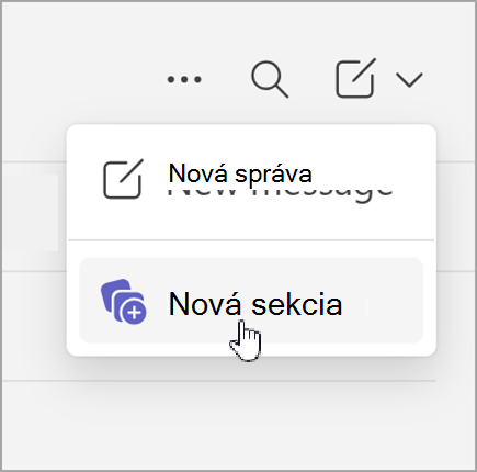 Snímka obrazovky s novou správou a možnosťou novej sekcie, ktorá sa zobrazí po výbere nových položiek v samostatnom chate.