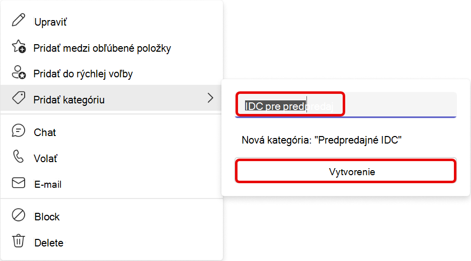 Snímka obrazovky pracovného postupu pridávania kategórie v aplikácii Teams People App