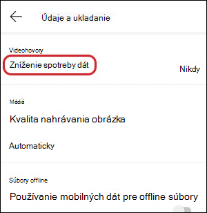 Teams Nastavenie zníženia spotreby dát v aplikácii Teams