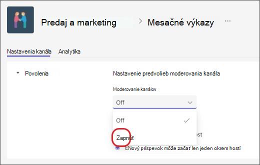 Zapnutie moderovania kanálov