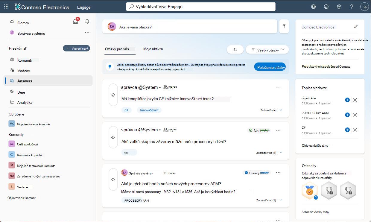Odpovede na hlavnej stránke Viva so všetkými hlavnými prvkami