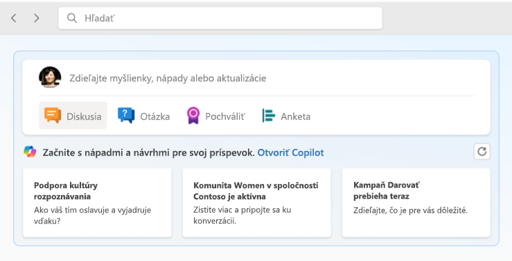 Snímka obrazovky s prepojením v informačnom kanáli Domov.