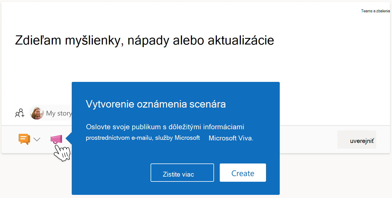Obrázok informačného panela pod oznámením scenára v Viva Engage