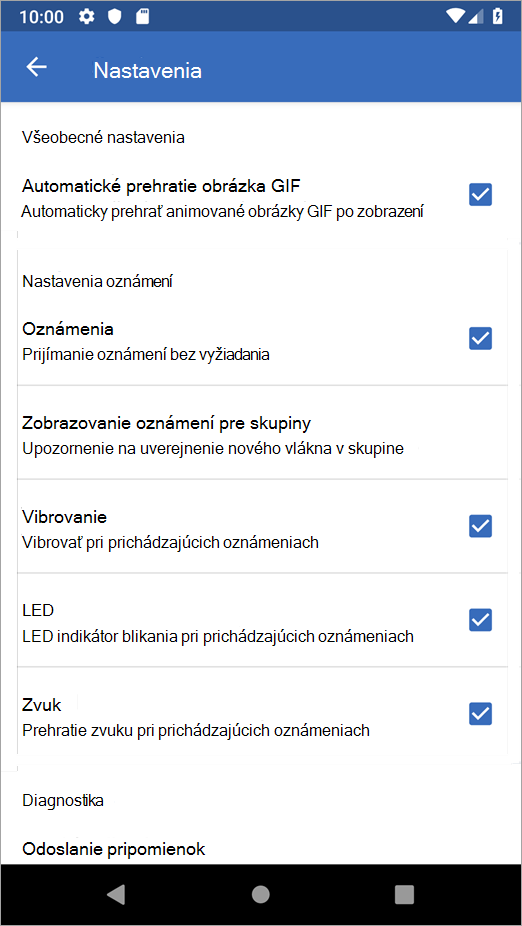 Možnosti nastavení Androidu