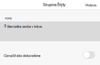 Dialógové okno Alternatívny text v Exceli pre iOS.