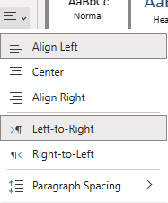 Ponuka na zarovnanie textu vo OneNote pre web.
