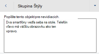 Dialógové okno Alternatívny text vo Word pre Android.
