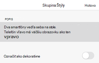 Dialógové okno Alternatívny text vo Word pre iOS.